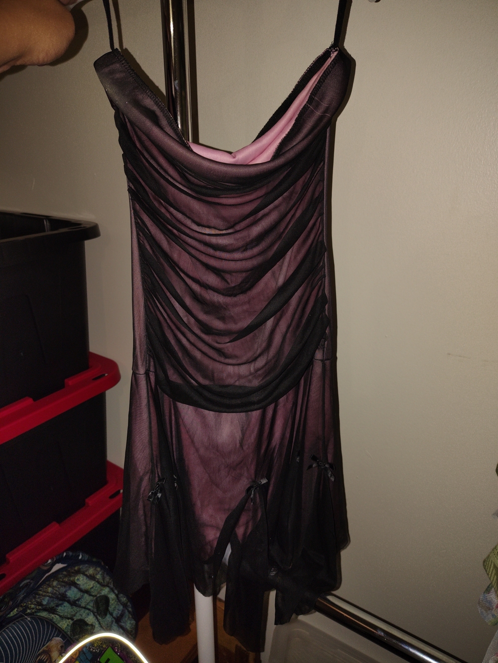 2000s Sheer Black and Mauve Draped Slip Dress